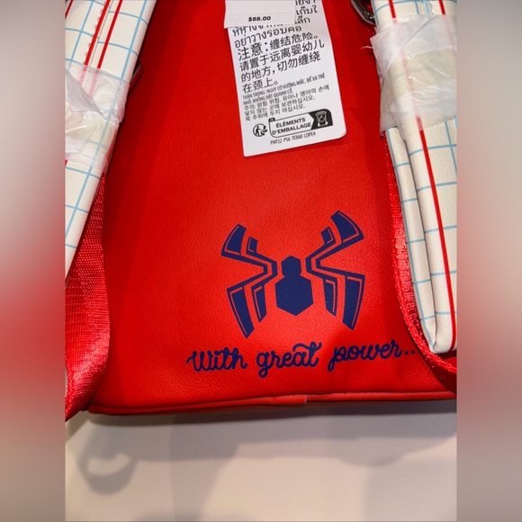 Disney Marvel Spider-Man Faux Fur Sherpa Great Power Loungefly Mini Backpack - Picture 5 of 9